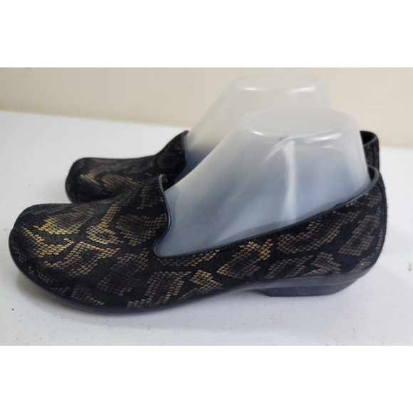 Dansko Olivia Black Gold Shoes Loafers Snake Print Comfort Shoes Women's Size 38 - Picture 1 of 13